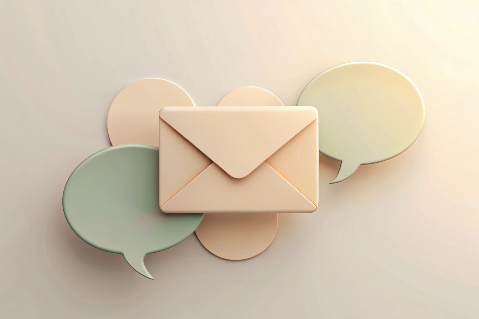 A neutral, abstract image showing a stylized envelope and speech bubbles in soft colors, representing communication and feedback without any text or logos